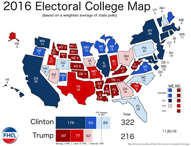 The Electoral College Map (11/8/16) -- Election Day