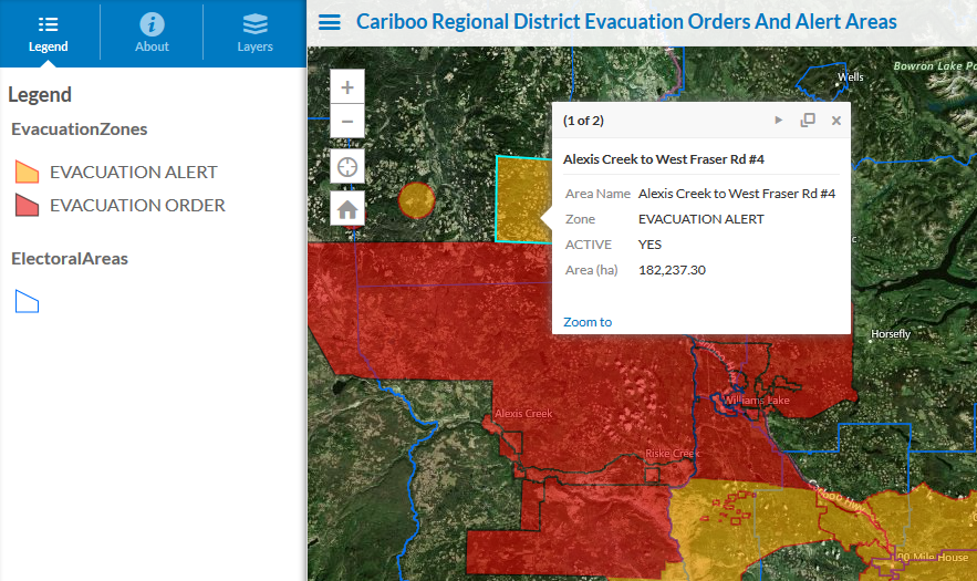 Cariboo Regional District Evacuation Orders And Alert Areas