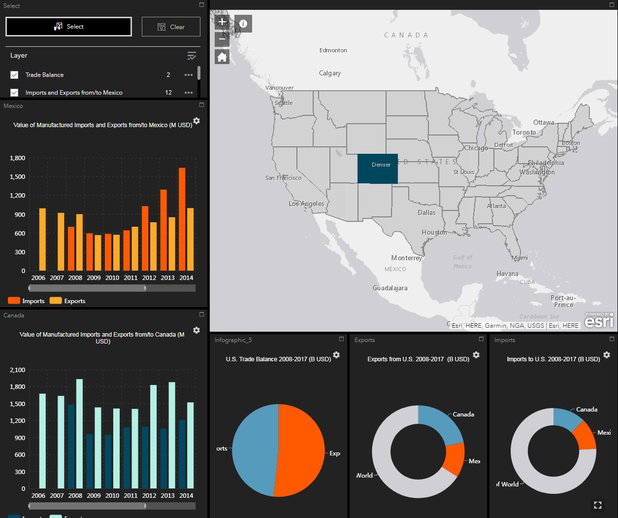 Interactive Dashboard App Developed By Esri Visualizes Manufacturing Trade Flow Of U S States Geo Jobe