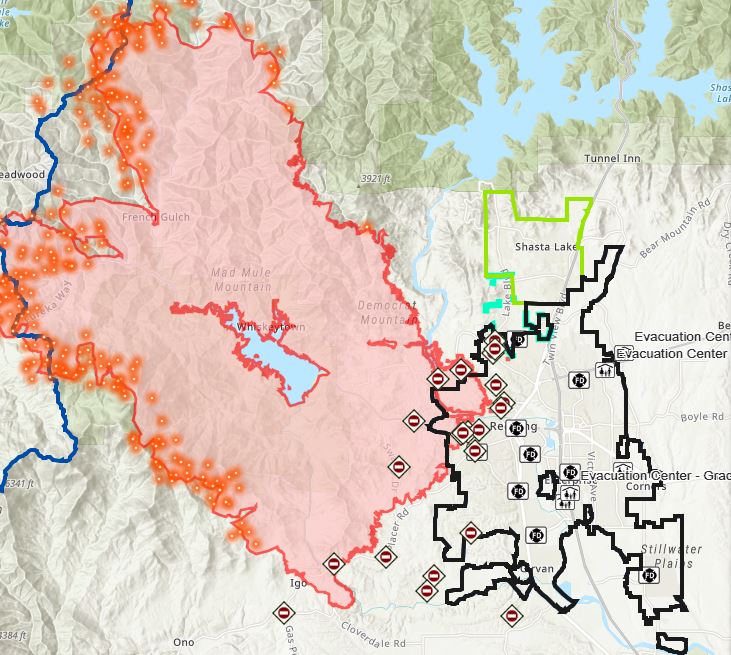 Redding, CA wildfire map
